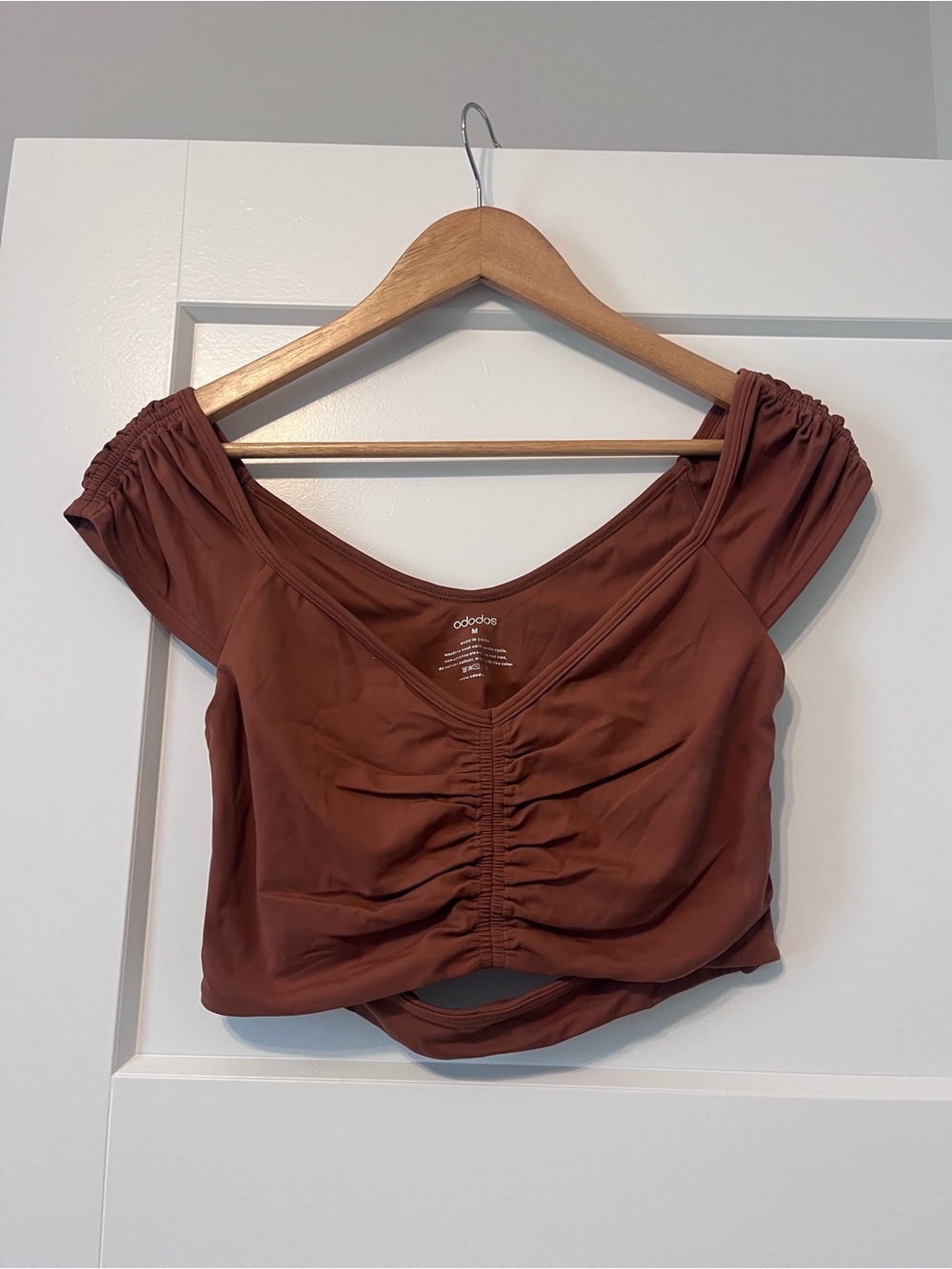 Ruched Off-Shoulder Crop Top in Rust